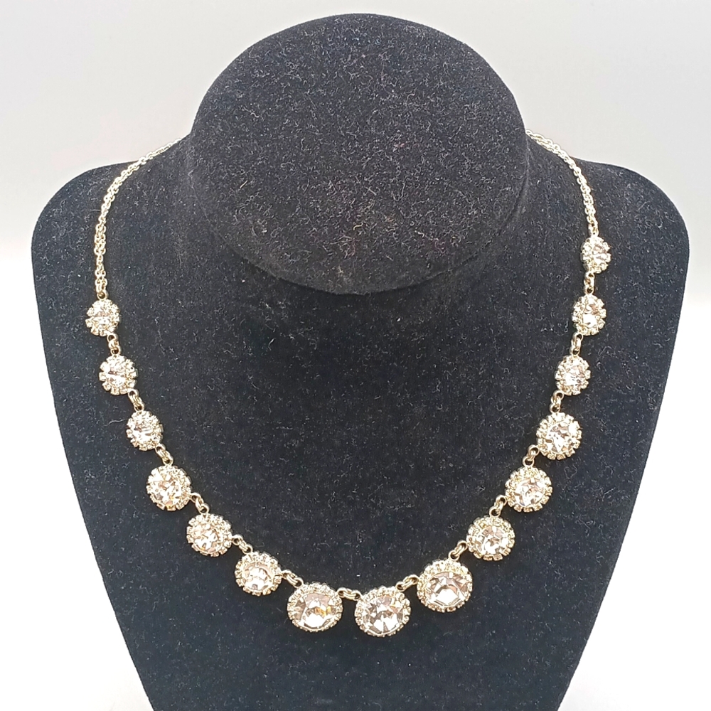 Vintage Silverstone Graduating Glass/Crystal Gemstones Choker with Double Chain